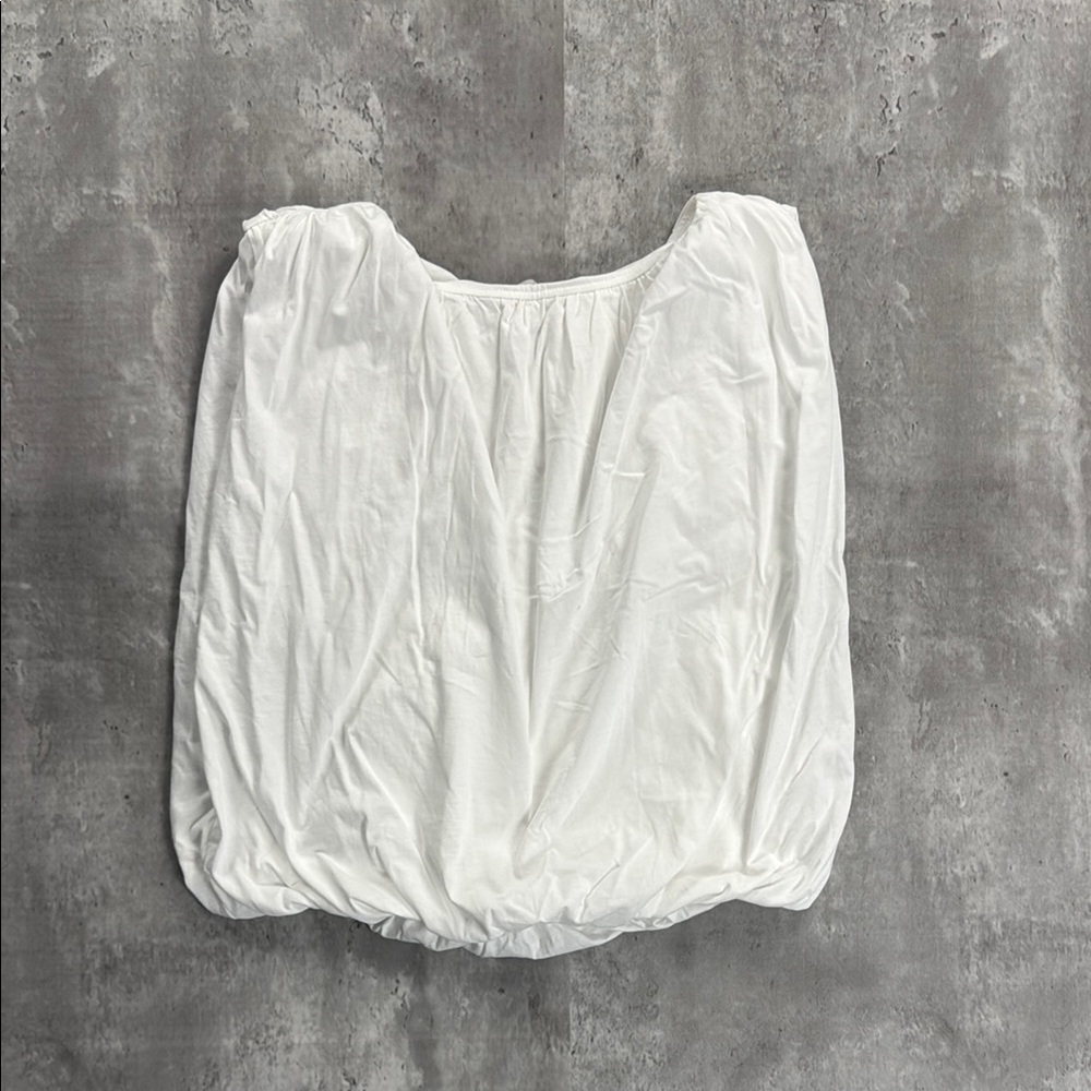 LOFT Ivory Gathered Sleeve Top